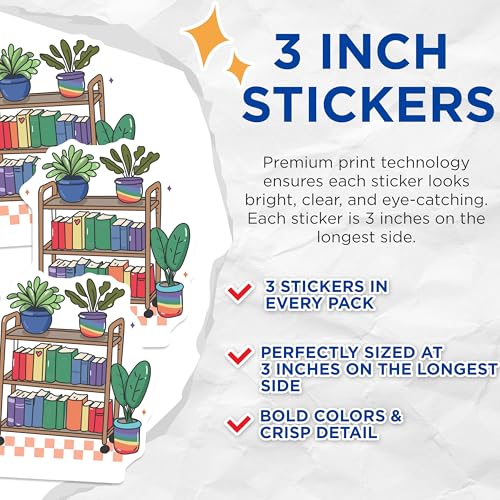 (3 Pack) Plant Bookshelf Decals - Aesthetic Decal - Laptop Decals- 3 Inches On Longest Side - Easy Peel & Apply - Made in USA - 3MCS5946