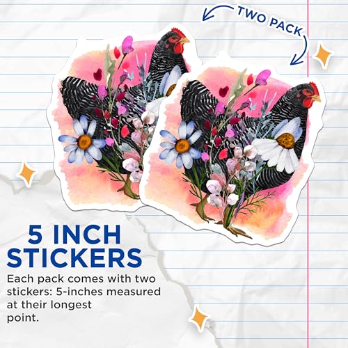 (2 Pack) Farm Hen Stickers - Floral Chicken Decor - Country Life Sticker - 5" On Longest Side - Sticks to Smooth Flat Surfaces - Made in USA - BMCS5818