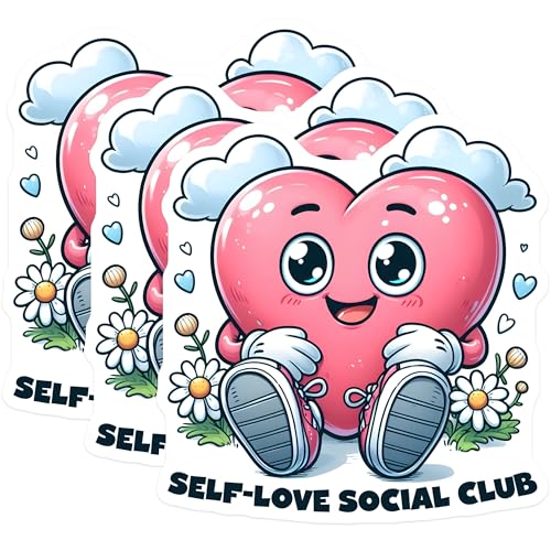 (3 Pack) Heart Decals - Self Love Social Club - Cute Laptop Decals - 3 Inches On Longest Side - Easy Peel & Apply - Made in USA - 3MCS6278