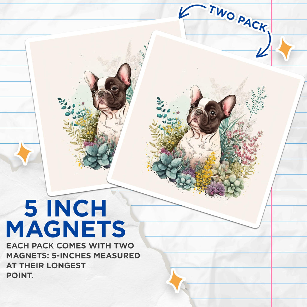 (2 Pack) French Bulldog Magnets - Dog Lover Fridge Magnets - Cute Animal Home Decor - 5" On Longest Side - Premium Magnet - for Cars, Refrigerators, Toolboxes, Lockers - Made in USA - MAG14952