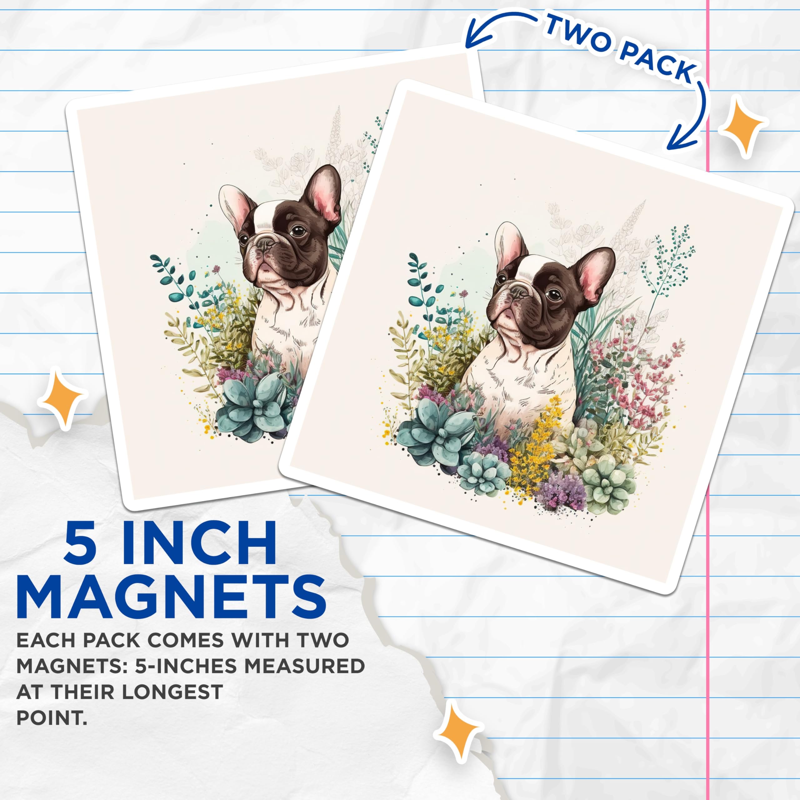 (2 Pack) French Bulldog Magnets - Dog Lover Fridge Magnets - Cute Animal Home Decor - 5" On Longest Side - Premium Magnet - for Cars, Refrigerators, Toolboxes, Lockers - Made in USA - MAG14952