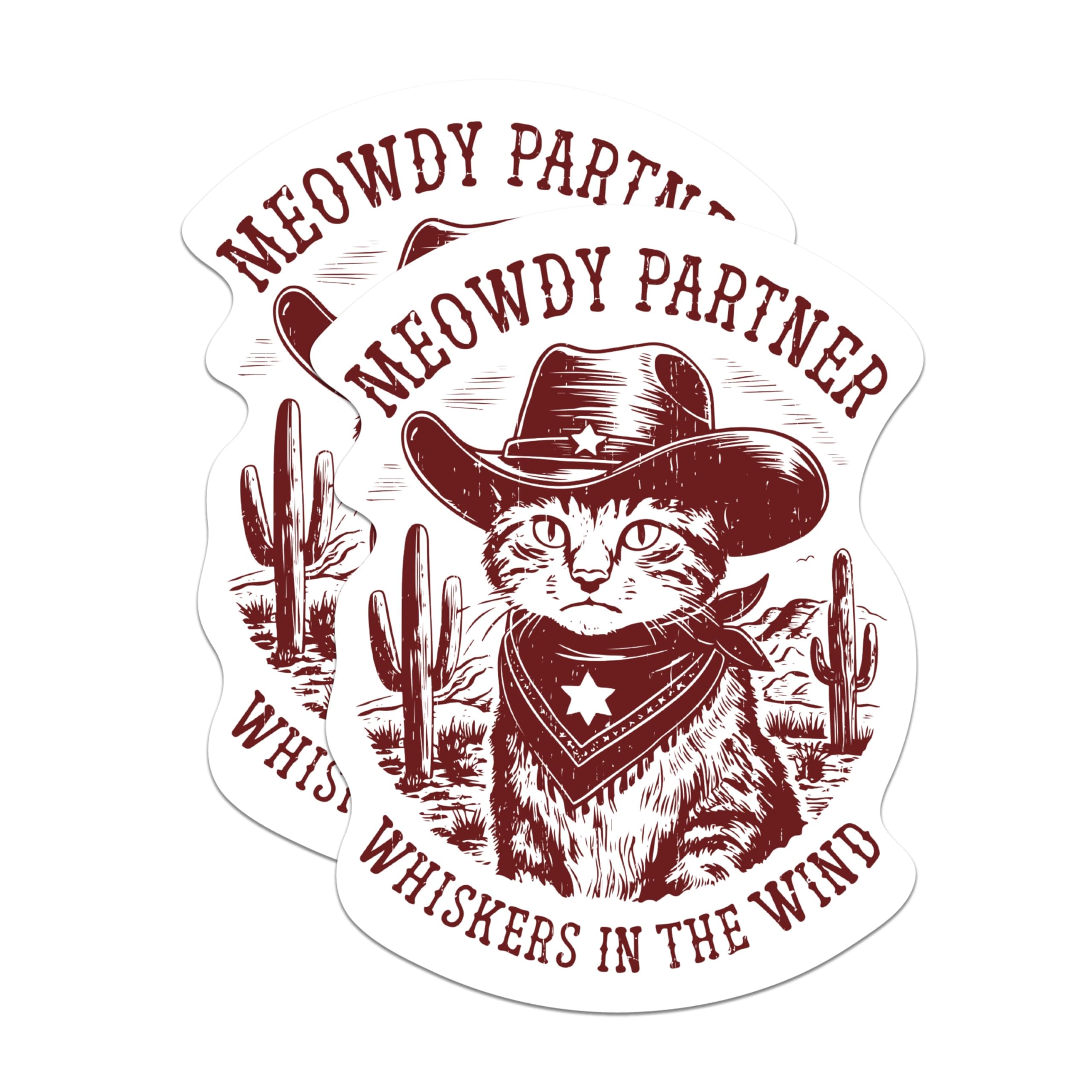 (2 Pack) Meowdy Partner Whiskers in The Wind Magnets - Cat Lover Western Magnets - 5 Inches On Longest Side - Premium Magnet - for Cars, Refrigerators, Toolboxes - Made in USA - MAG2220