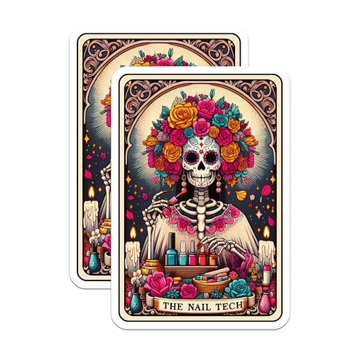 (2 Pack) The Nail Tech Stickers - Colorful Skeleton with Flowers Stickers - Unique Floral Stickers for Tech Enthusiasts - 5" On Longest Side - Sticks to Smooth Flat Surfaces - Made in USA - BMCS4632