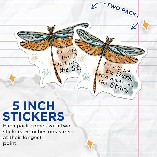 (2 Pack) Dragonfly Inspiration Stickers - Motivational Quote Stickers - Nature Art Stickers - 5" On Longest Side - Sticks to Smooth Flat Surfaces - Made in USA - BMCS4187