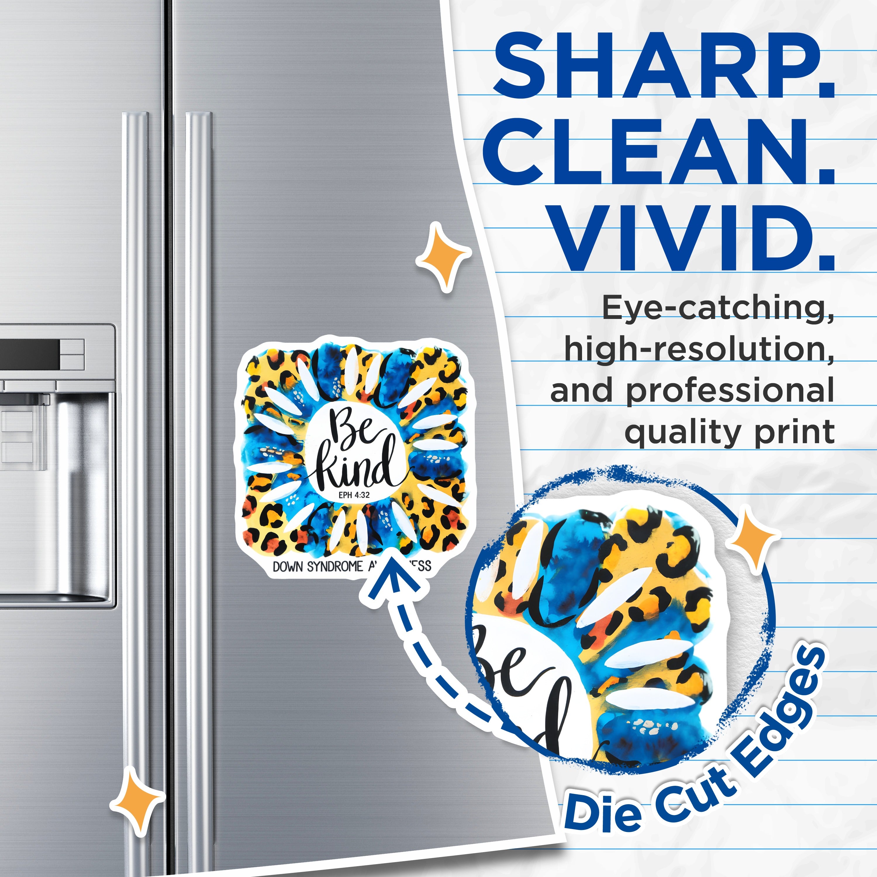 (2 Pack) Down Syndrome Awareness Magnets - Be Kind Eph 4:32 Christian Faith - Leopard Print Refrigerator Decor - 5 Inches On Longest Side - Thick Durable Magnet - Made in USA - MAG36563