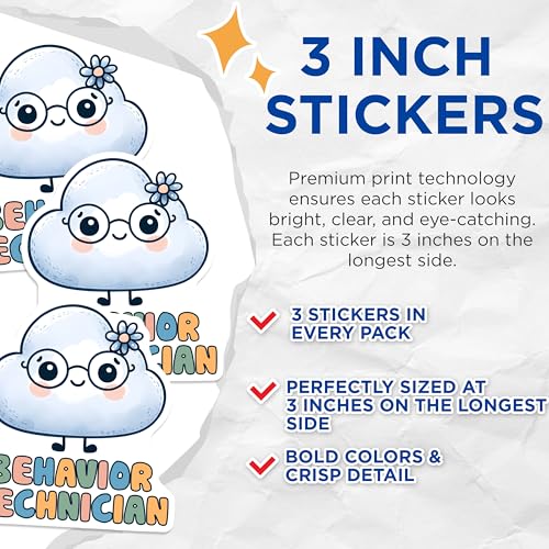 (3 Pack) Behavior Technician Decals - Cloud Decal - Laptop Decals - 3 Inches On Longest Side - Easy Peel & Apply - Made in USA - 3MCS1960