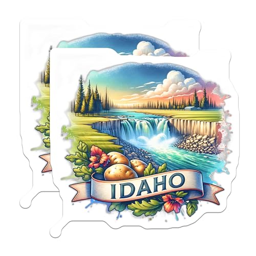 (2 Pack) Idaho Scenic Stickers - Nature View Stickers - Travel Souvenir Stickers - 5" On Longest Side - Sticks to Smooth Flat Surfaces - Made in USA - BMCS6930