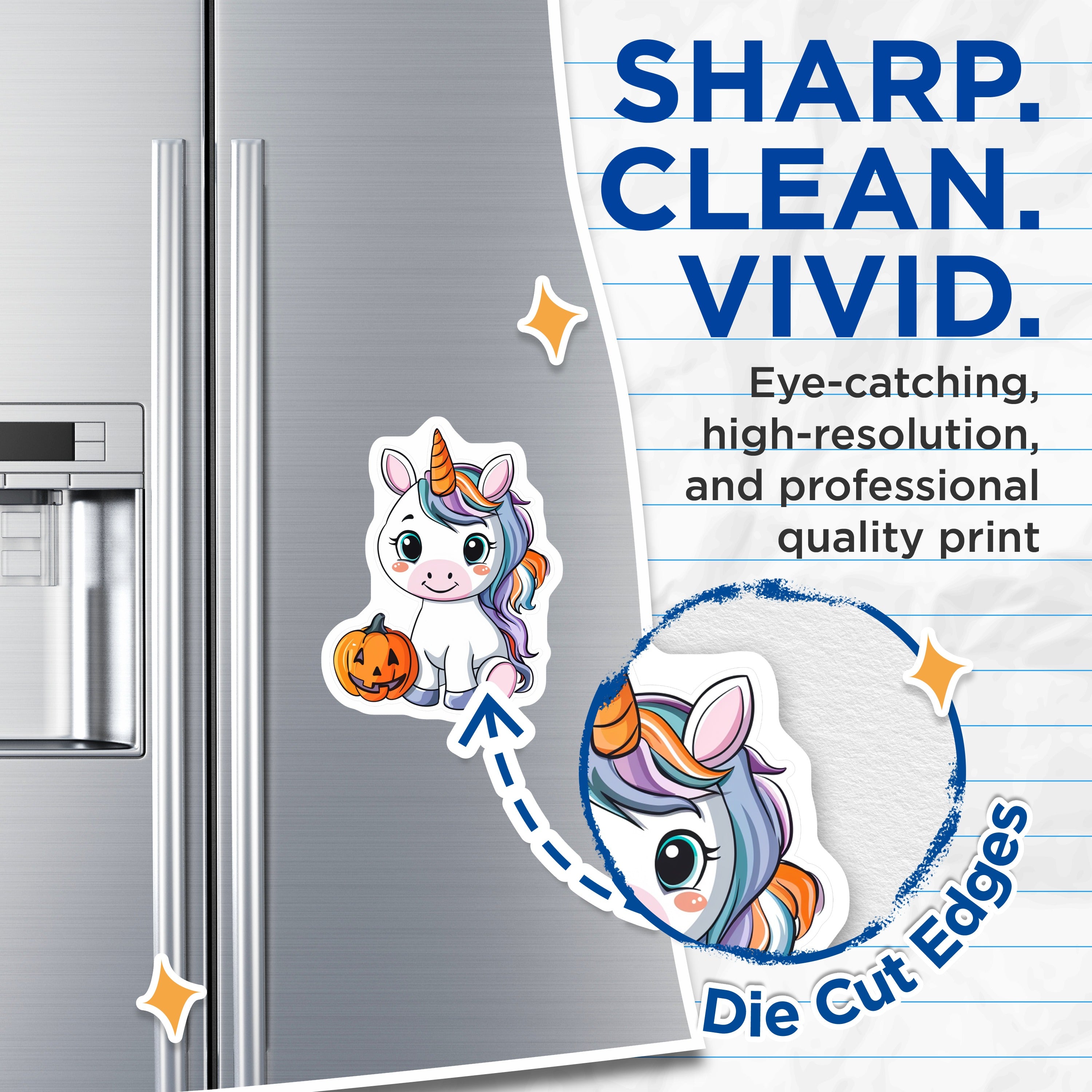 (2 Pack) Unicorn Halloween Magnets - Cute Jack O Lantern Decor - Kawaii Fantasy Fridge Magnets for Kids Room - 5 Inches On Longest Side - Thick Durable Magnet - Made in USA - MAG38971