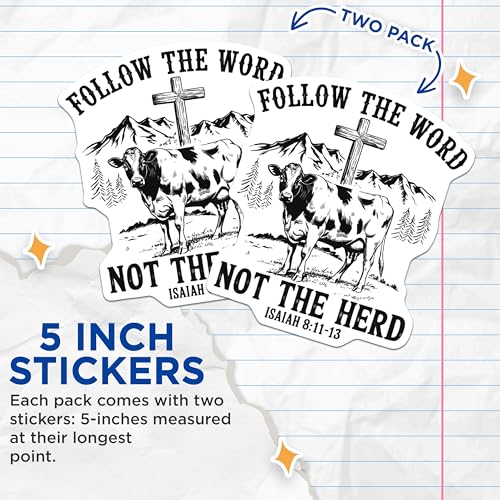 (2 Pack) Follow The Word Stickers - Inspirational Bible Verse Stickers - Christian Faith Stickers - 5" On Longest Side - Sticks to Smooth Flat Surfaces - Made in USA - BMCS4530