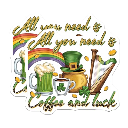 (2 Pack) All You Need is Coffee and Luck Magnets Magnets - St. Patrick's Day Decor - 5" On Longest Side - Made in USA - Sticks to Refrigerators & Metal Surfaces - MAG8408