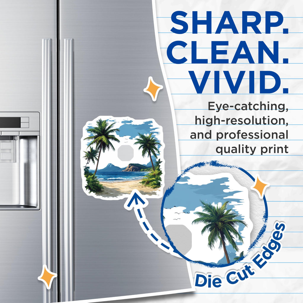 (2 Pack) Tropical Beach Magnets - Ocean View Decor - Palm Tree Scene Fridge Decor - 5 Inches On Longest Side - Thick Durable Magnet - Made in USA - MAG28080