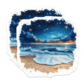(2 Pack) Starry Night Ocean Magnets - Ocean Wave Beach Decor - Celestial Fantasy Scene - 5 Inches On Longest Side - Thick Durable Magnet - Made in USA - MAG29138