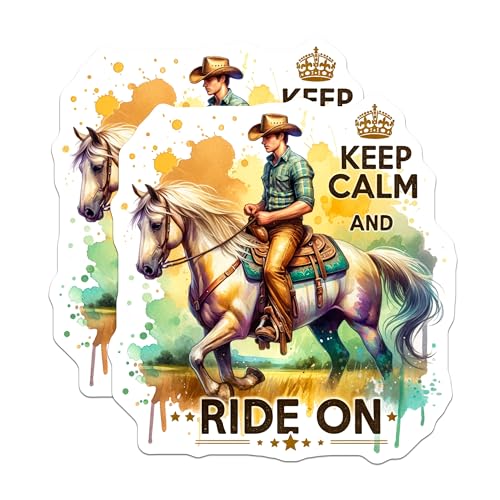 (2 Pack) Keep Calm and Ride On Magnets - Horse Riding Decor - Cowboy Art - Western Home Decoration - 5" On Longest Side - for Cars, Fridges, Toolboxes - Made in USA - MAG6664