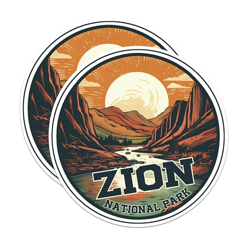 (2 Packs) Zion National Park Stickers - Zion National Park Decals - 5 Inches On Longest Side - Premium Vinyl Decal - Sticks to Any Smooth Flat Surface - Made in USA - BMCS2548
