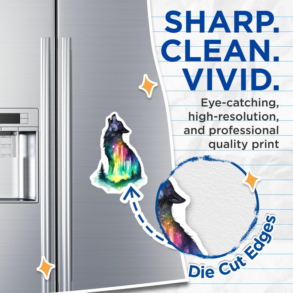 (2 Pack) Wolf Magnets - Northern Lights Decor - Galaxy Wolf Refrigerator Magnets - 5" On Longest Side - Premium Magnet - for Cars, Refrigerators, Toolboxes, Lockers - Made in USA - MAG15921