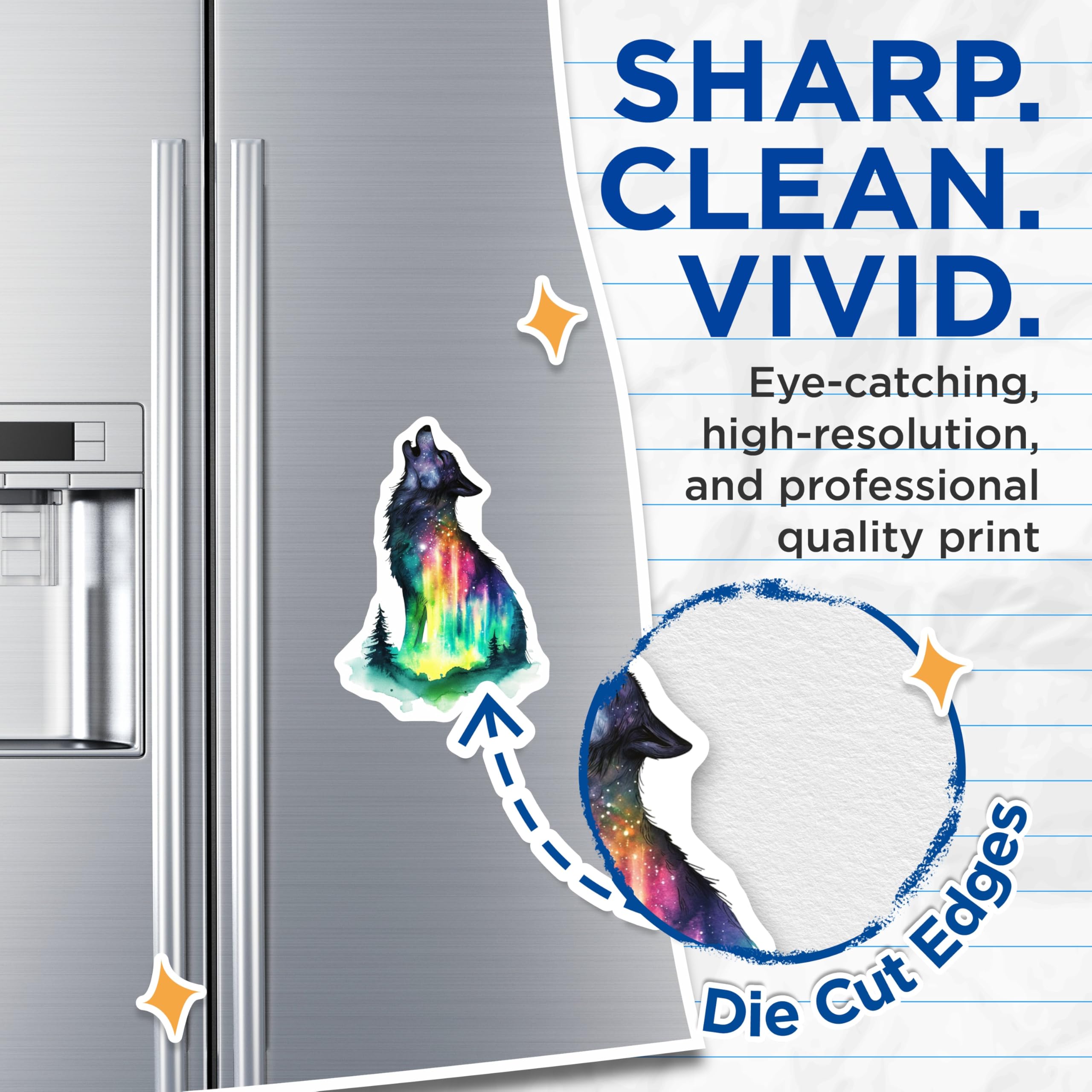 (2 Pack) Wolf Magnets - Northern Lights Decor - Galaxy Wolf Refrigerator Magnets - 5" On Longest Side - Premium Magnet - for Cars, Refrigerators, Toolboxes, Lockers - Made in USA - MAG15921