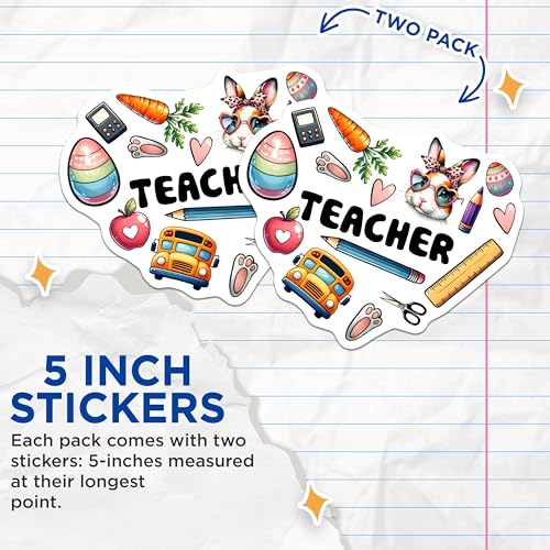 (2 Pack) Teacher Stickers - Cute Bunny Rabbit - School Supplies - 5" On Longest Side - Sticks to Smooth Flat Surfaces - Made in USA - BMCS8154