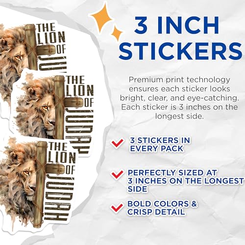 (3 Pack) Lion of Judah Decals - Christian Stickers - Religious Decals - 3 Inches On Longest Side - Easy Peel & Apply - Made in USA - 3MCS2195