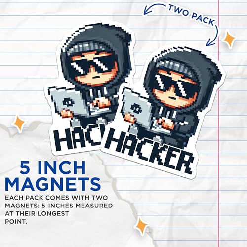 (2 Pack) Hacker Magnets - Tech Enthusiast Decor - 5" On Longest Side - for Cars, Fridges, Toolboxes - Made in USA - MAG7426