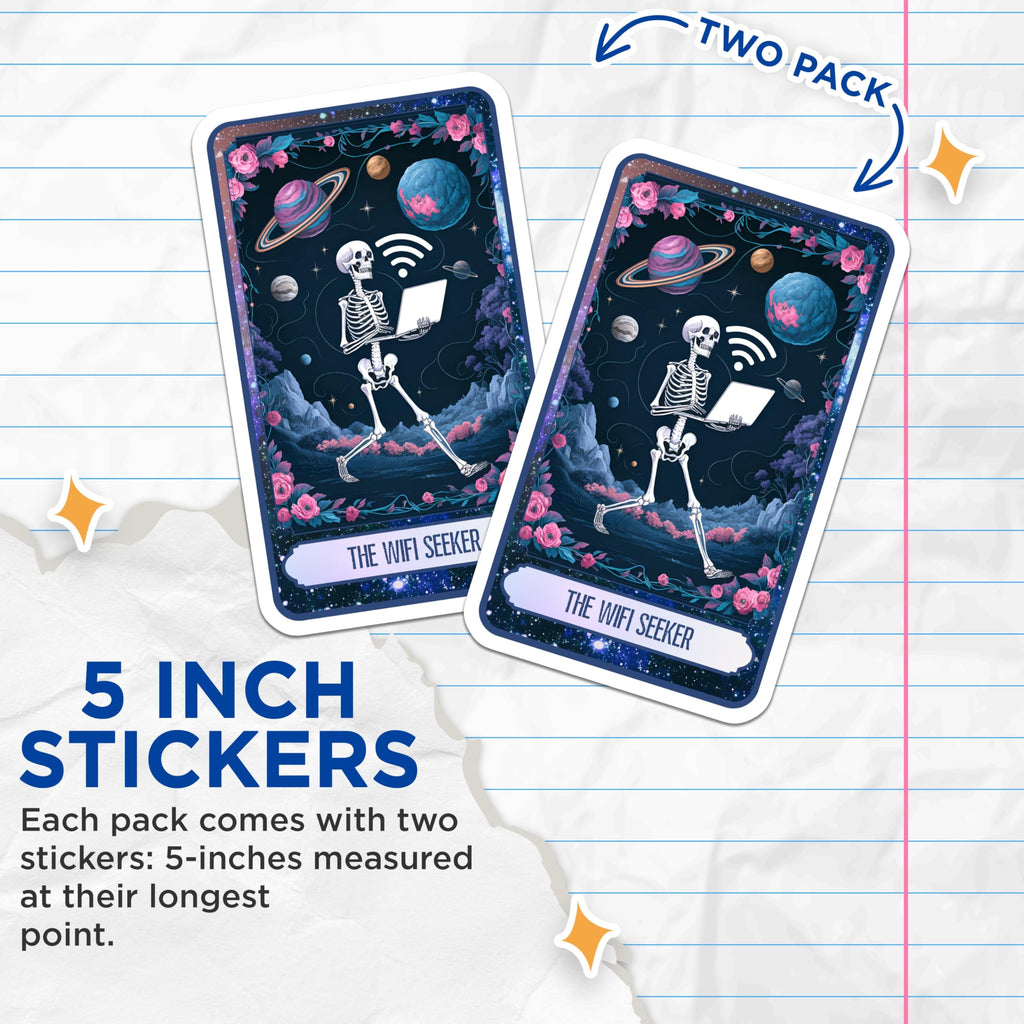 (2 Pack) The WiFi Seeker Stickers - Skeleton Laptop - Cosmic Space Art - 5" On Longest Side - Sticks to Smooth Flat Surfaces - Made in USA - BMCS9984