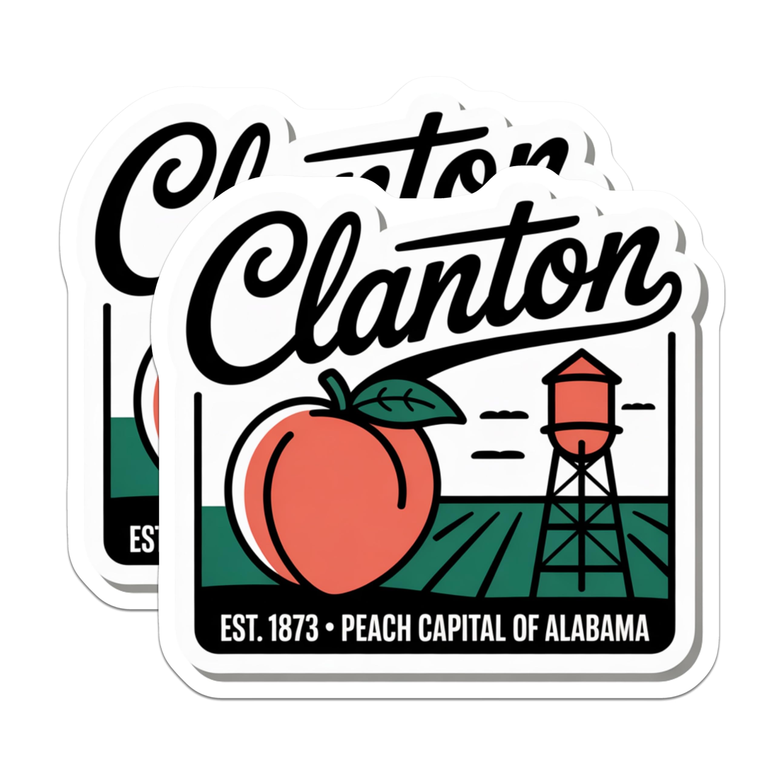 (2 Pack) Clanton Alabama Magnets - Peach Capital Souvenir - Water Tower Fridge Magnet - 5 Inches On Longest Side - Thick Durable Magnet - Made in USA - MAG19330