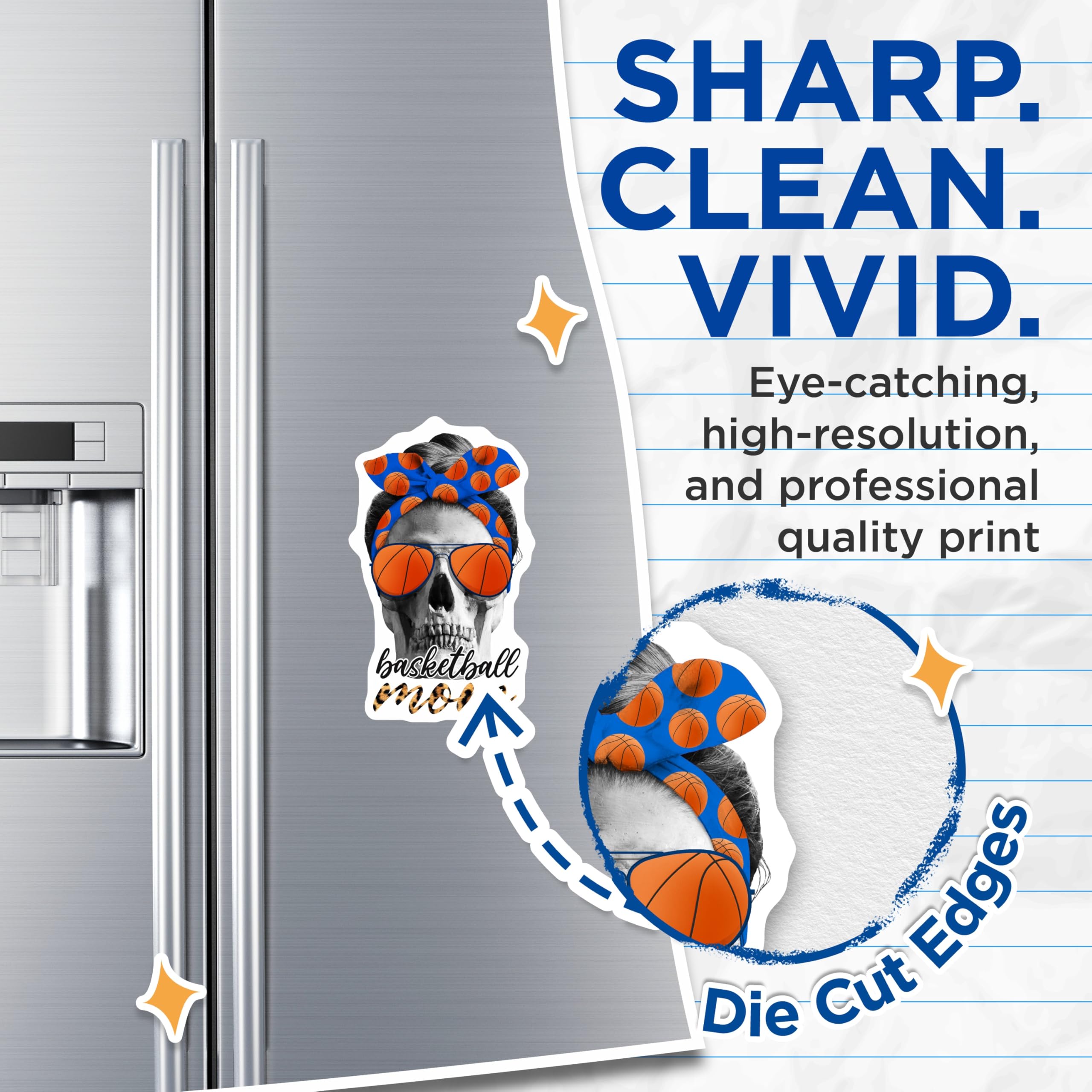 (2 Pack) Basketball Mom Magnets - Skull Bandana - Leopard Print Sports Decor - 5" On Longest Side - Premium Magnet - for Cars, Refrigerators, Toolboxes, Lockers - Made in USA - MAG17485