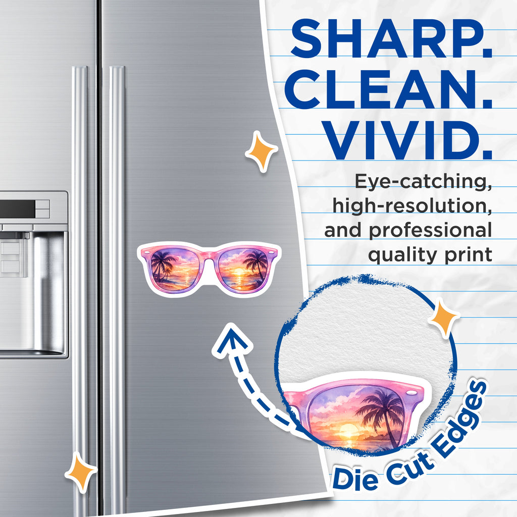 (2 Pack) Tropical Sunset Sunglasses Magnets - Beach Scene Refrigerator Decor - Vacation Wanderlust Art - 5 Inches On Longest Side - Thick Durable Magnet - Made in USA - MAG37732