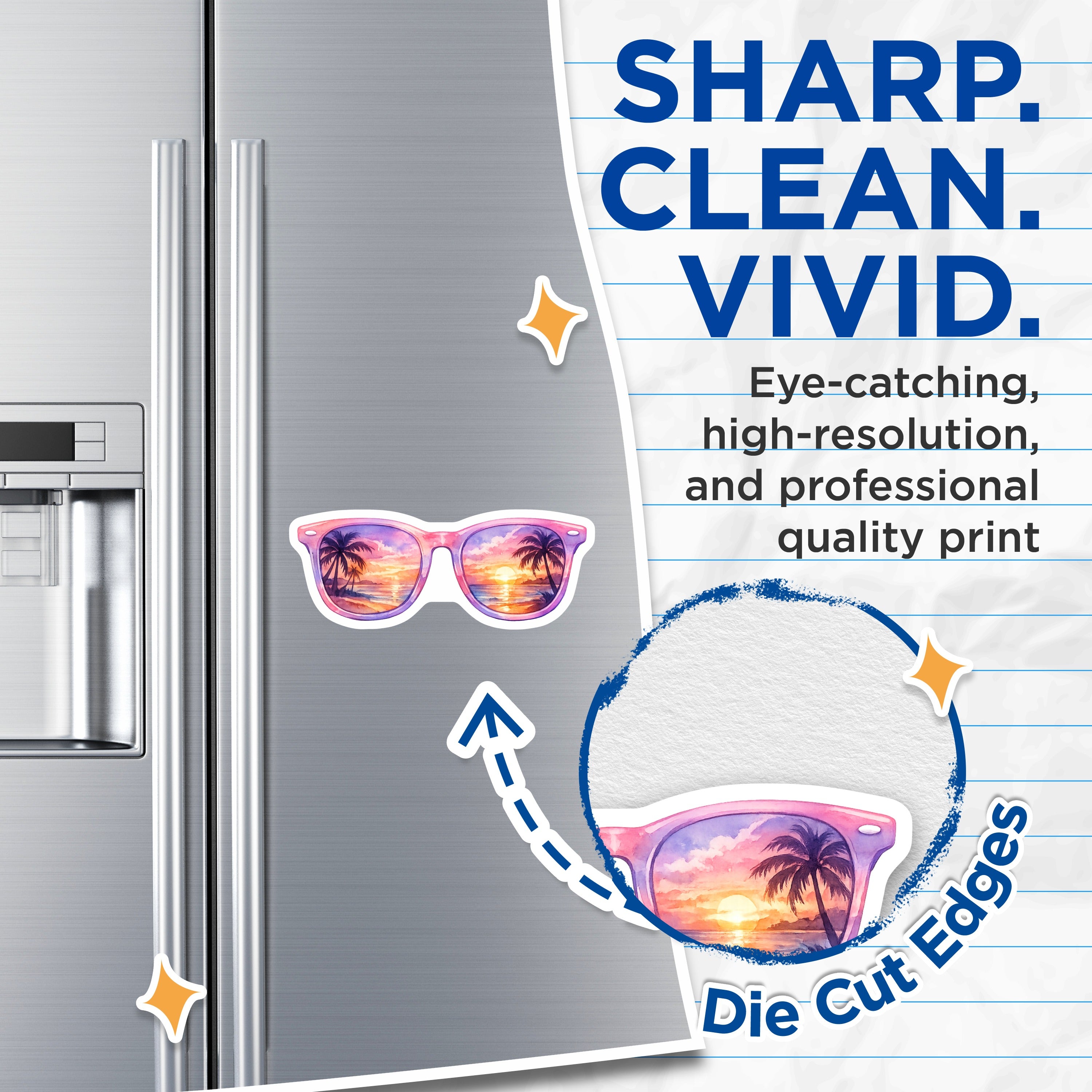 (2 Pack) Tropical Sunset Sunglasses Magnets - Beach Scene Refrigerator Decor - Vacation Wanderlust Art - 5 Inches On Longest Side - Thick Durable Magnet - Made in USA - MAG37732