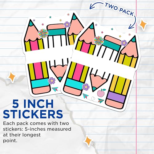 (2 Pack) School Supplies Stickers - Fun Classroom Decoration - 5" On Longest Side - Sticks to Smooth Flat Surfaces - Made in USA - BMCS9110 - BMCS9110