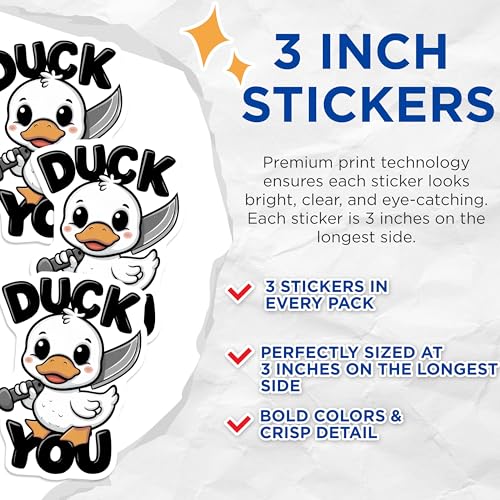 (3 Pack) Duck You Decals - Funny Duck Meme - Knife Duck Decals - 3 Inches On Longest Side - Easy Peel & Apply - Made in USA - 3MCS8296