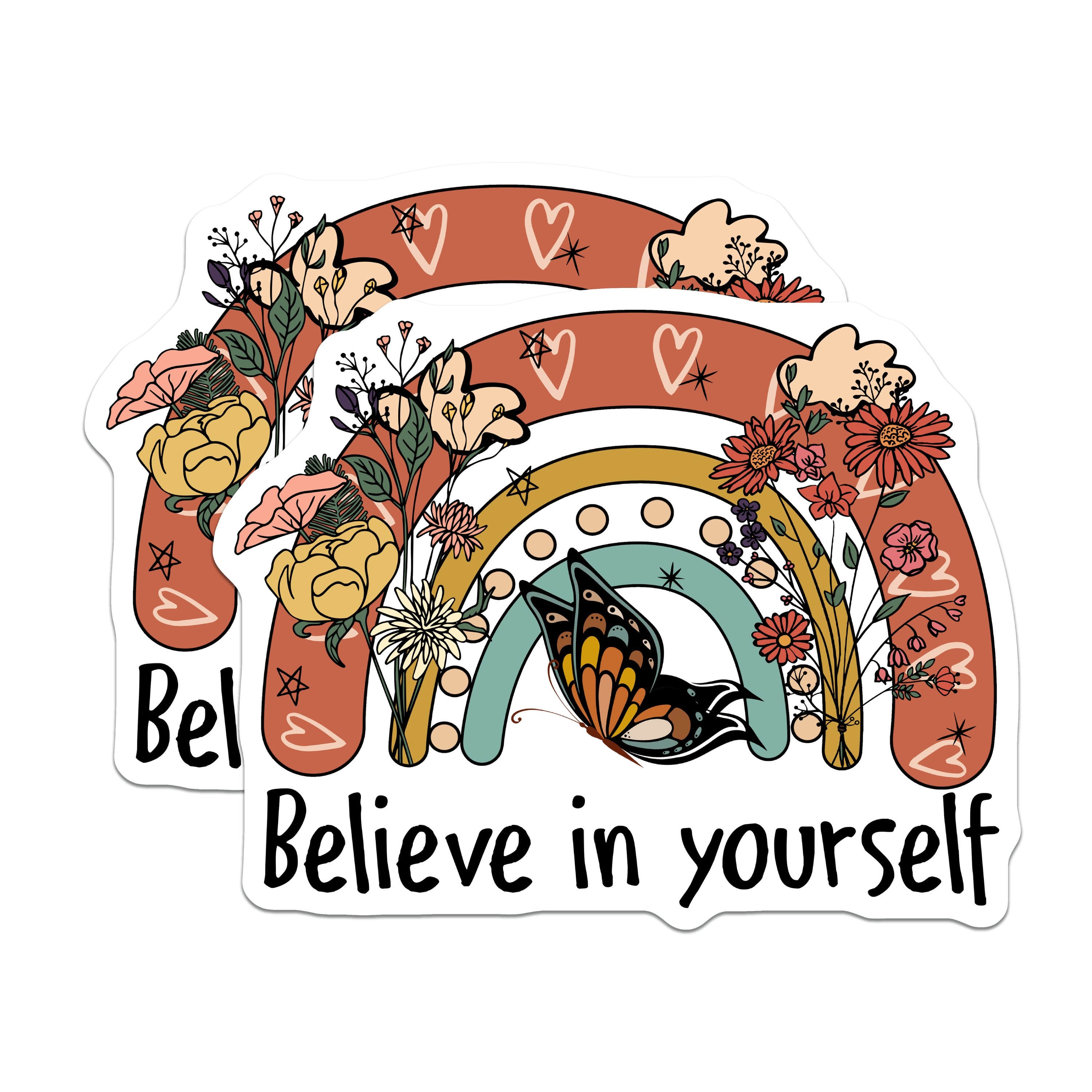 (2 Pack) Believe in Yourself Magnets - Boho Rainbow Butterfly Decor - Inspirational Affirmation Quote - 5 Inches On Longest Side - Thick Durable Magnet - Made in USA - MAG36131