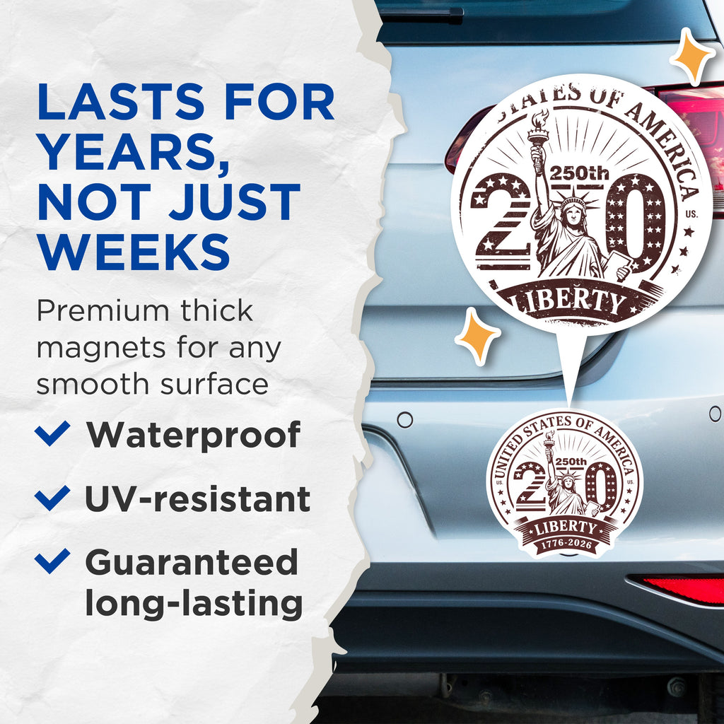 (2 Pack) 250th Anniversary US Magnets - Patriotic Liberty - American History Commemorative 1776-5 Inches On Longest Side - Thick Durable Magnet - Made in USA - MAG36562