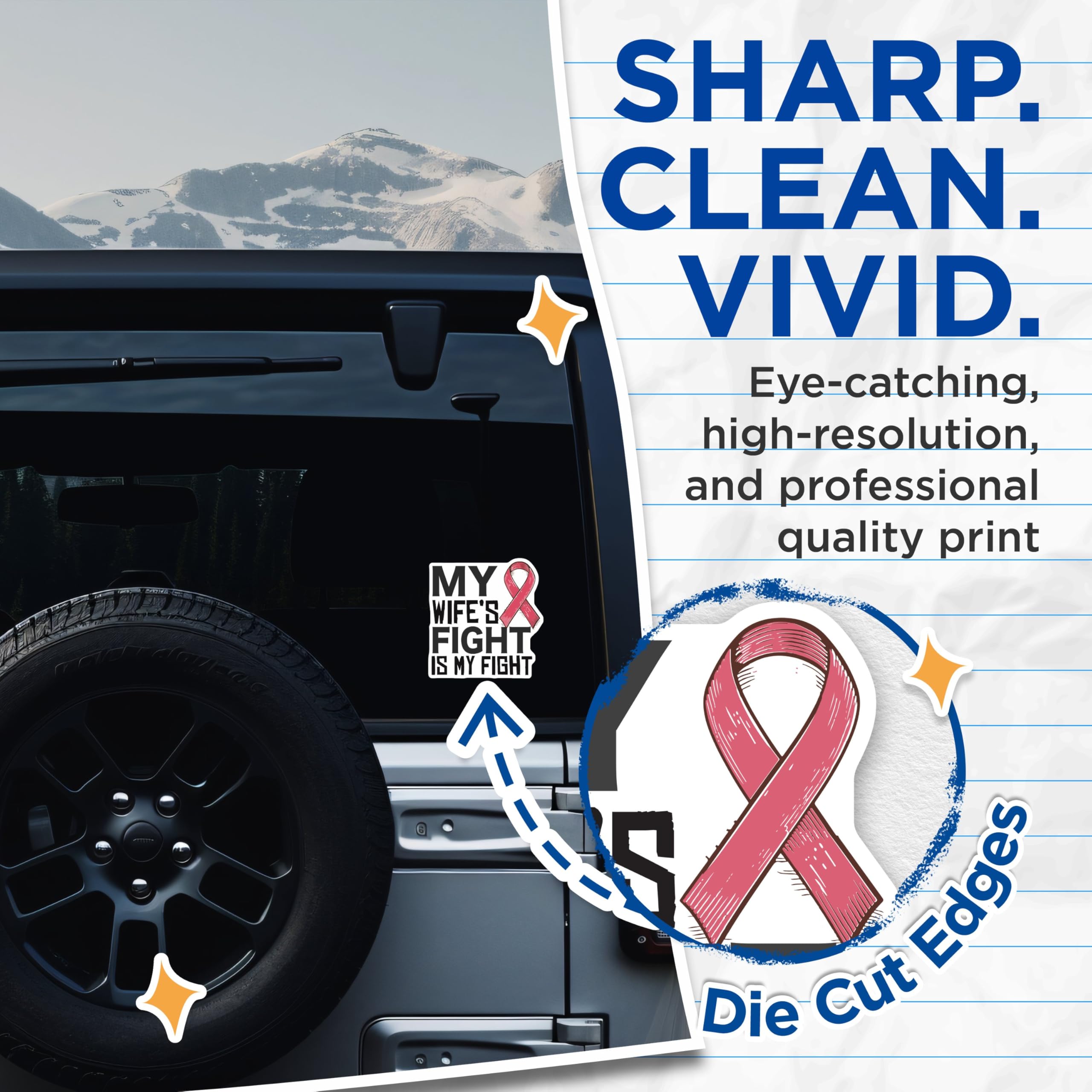 (2 Pack) My Wife's Fight is My Fight Stickers - Cancer Awareness - Supportive Husband Decals - 5" On Longest Side - Sticks to Smooth Flat Surfaces - Made in USA - BMCS5993