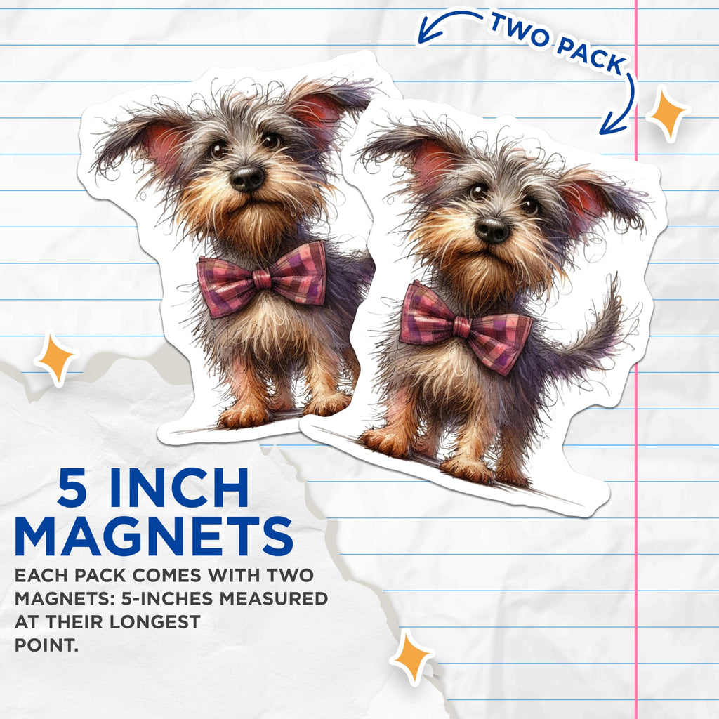 (2 Pack) Scruffy Puppy Magnets - Cute Terrier Dog Decor - Adorable Pet Lover Fridge Art - 5 Inches On Longest Side - Thick Durable Magnet - Made in USA - MAG23802