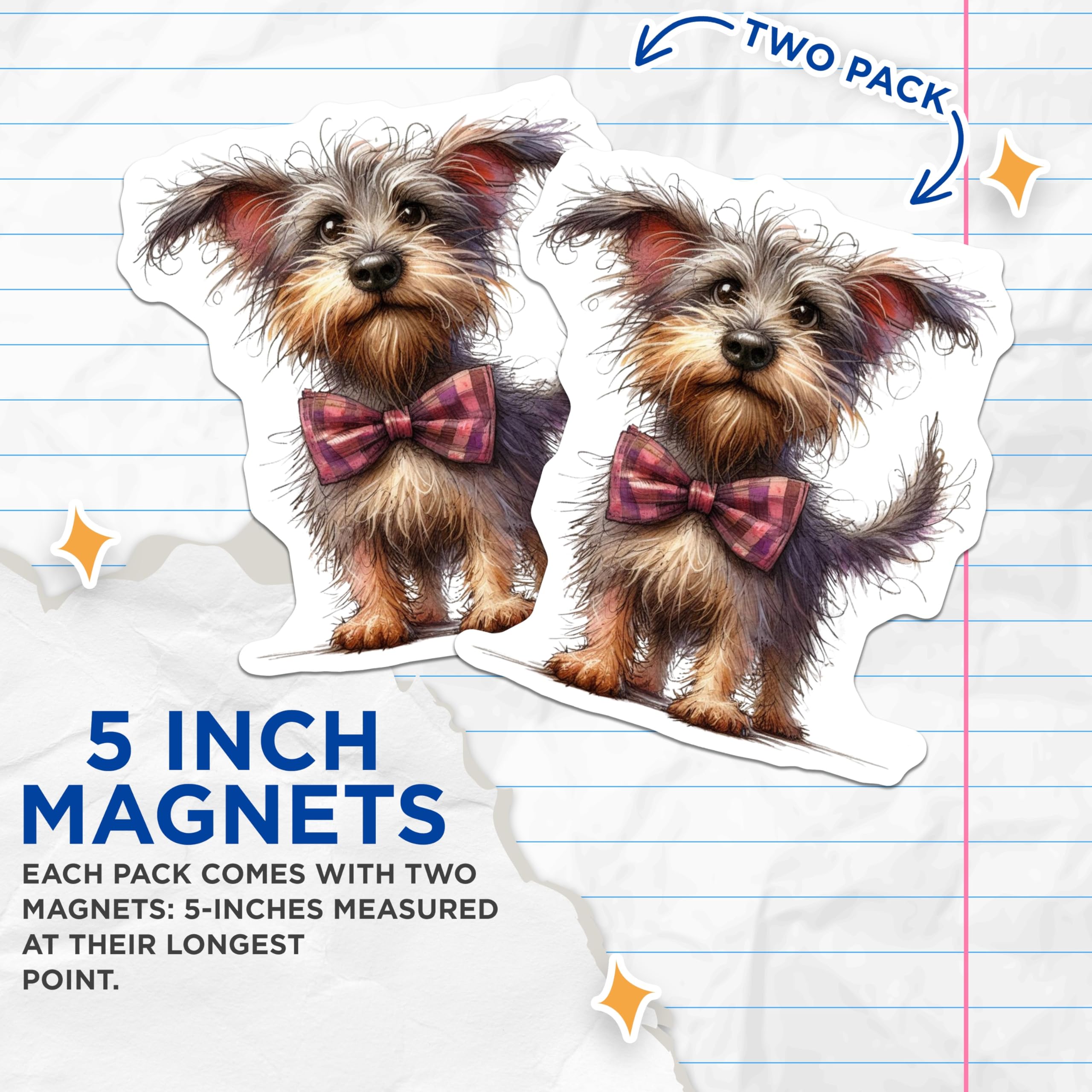 (2 Pack) Scruffy Puppy Magnets - Cute Terrier Dog Decor - Adorable Pet Lover Fridge Art - 5 Inches On Longest Side - Thick Durable Magnet - Made in USA - MAG23802