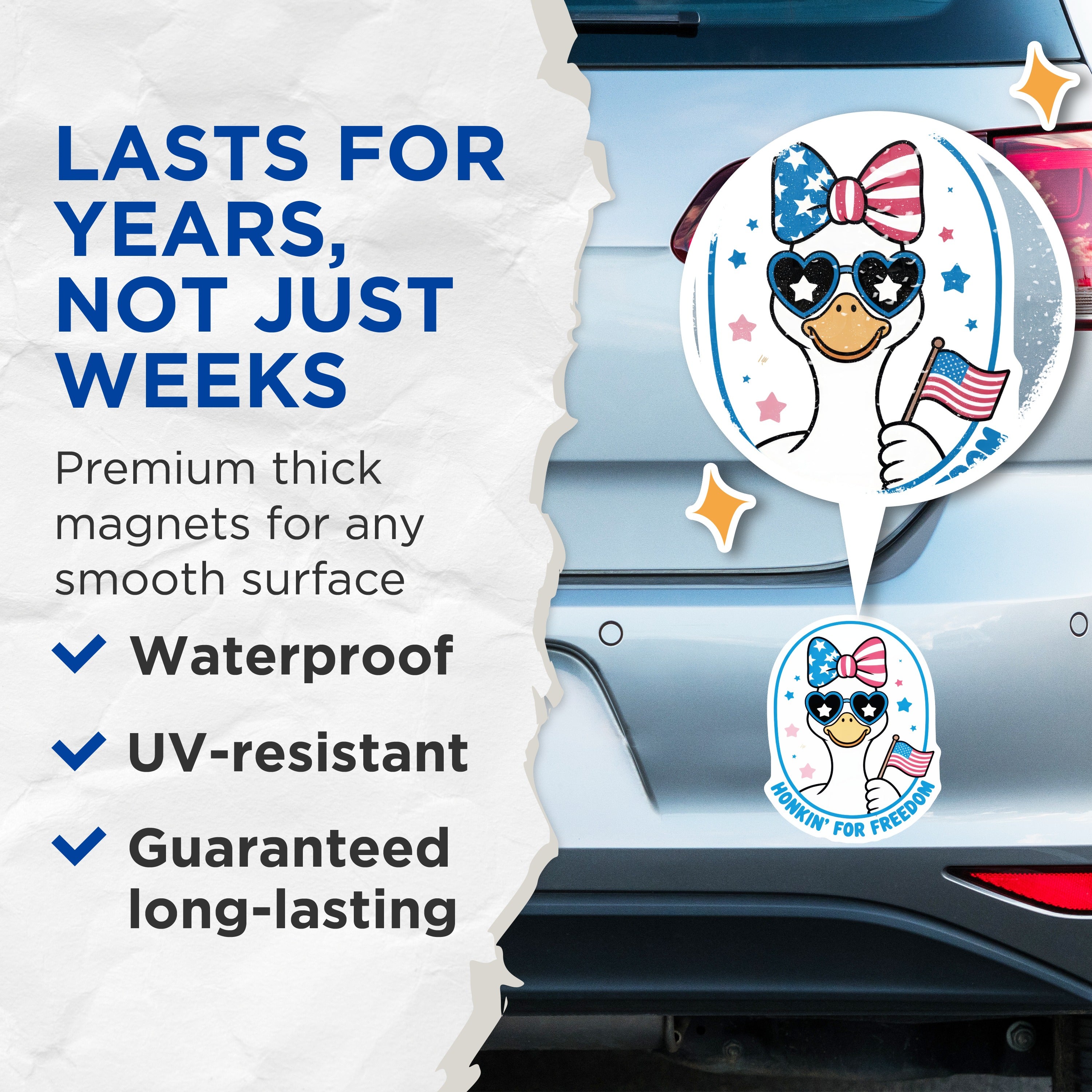 (2 Pack) Patriotic Duck Magnets - Honkin Freedom Goose - USA Flag Car Refrigerator Decals - 5 Inches On Longest Side - Thick Durable Magnet - Made in USA - MAG38900