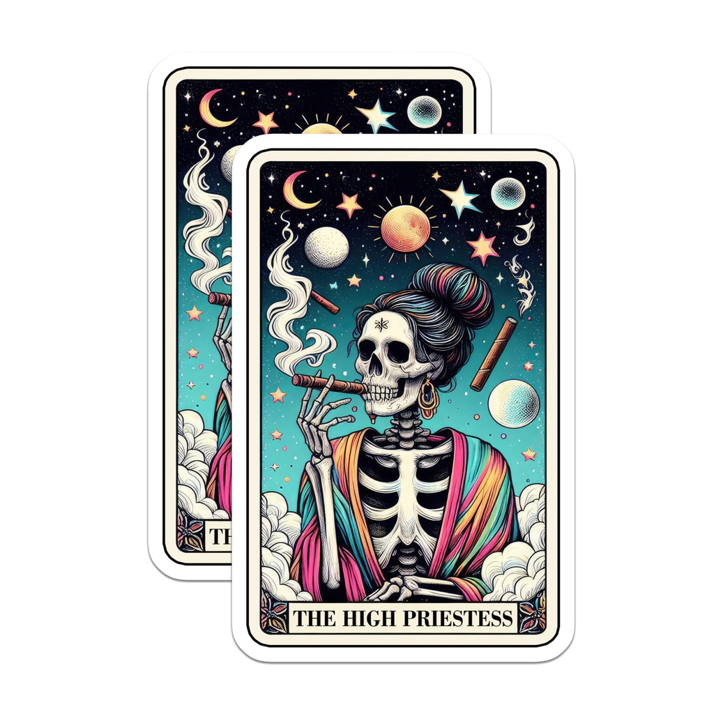 (2 Pack) High Priestess Tarot Magnets - Smoking Skeleton Celestial Card Art - Mystical Occult Witchy Fridge Kitchen Decor - 5 Inches On Longest Side - Thick Durable Magnet - Made in USA - MAG22062