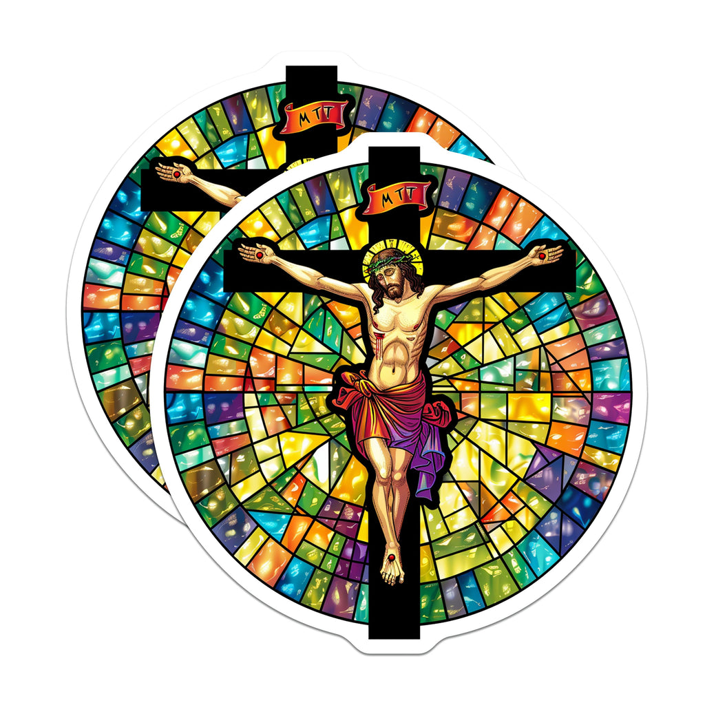 (2 Pack) Jesus Christ Crucifix Magnets - Faux Stained Glass Religious Art - Christian Catholic Faith Decor - 5 Inches On Longest Side - Thick Durable Magnet - Made in USA - MAG39719