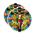 (2 Pack) Jesus Christ Crucifix Magnets - Faux Stained Glass Religious Art - Christian Catholic Faith Decor - 5 Inches On Longest Side - Thick Durable Magnet - Made in USA - MAG39719
