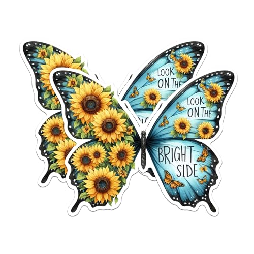 (2 Pack) Look On The Bright Side Butterfly Magnets - Sunflower Fridge Magnets - Positive Quote Magnets for Home Office- 5" On Longest Side - for Fridges, Toolboxes, Cars - Made in USA - MAG2557