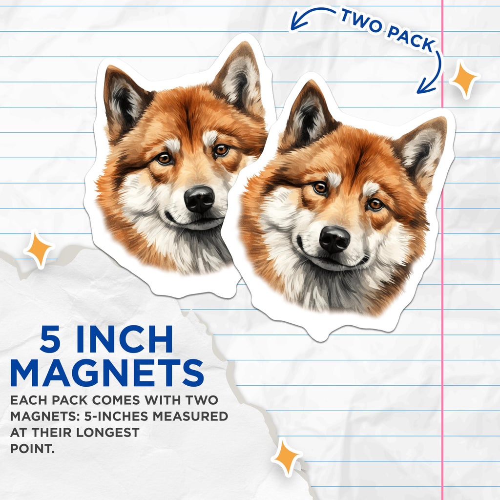 (2 Pack) Shiba Inu Dog Magnets - Cute Dog Face - Pet Owner Decor - Fridge Magnets - Dog Mom - 5 Inches On Longest Side - Thick Durable Magnet - Made in USA - MAG26044
