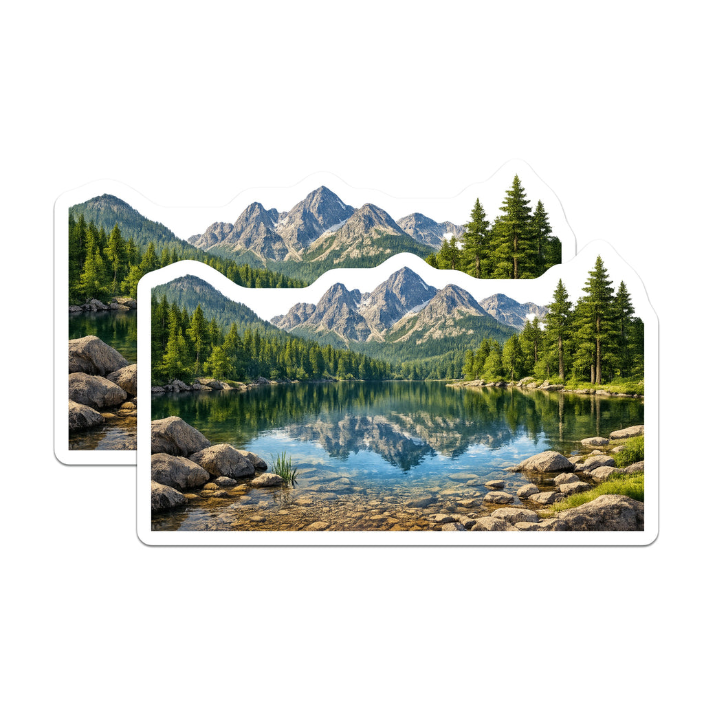(2 Pack) Mountain Lake Magnets - Nature Landscape View - Forest Mountain Refrigerator Art - 5 Inches On Longest Side - Thick Durable Magnet - Made in USA - MAG39034