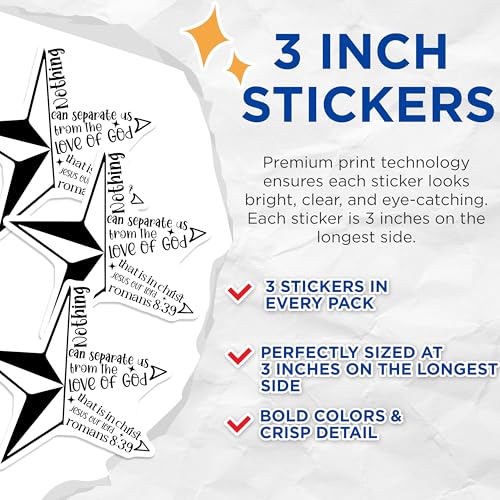 (3 Pack) Christian Decals - Romans 8 39 - Love of God Stickers - 3 Inches On Longest Side - Easy Peel & Apply - Made in USA - 3MCS2621