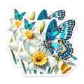(2 Pack) Blue Butterfly Daffodil Magnets - Spring Floral Decor - Botanical Refrigerator - 5 Inches On Longest Side - Thick Durable Magnet - Made in USA - MAG36653