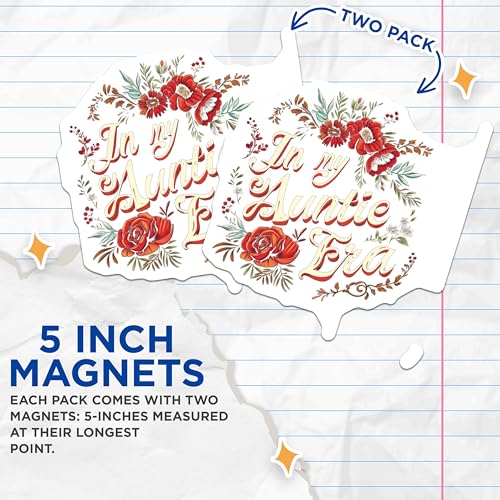 (2 Pack) Auntie Era Magnets - Floral Pattern Magnets - Decorative Quote Magnets - 5" On Longest Side - for Cars, Refrigerators, Toolboxes, Lockers - Made in USA BMCS3507
