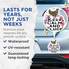 (2 Pack) Keep Calm and Cluck On Magnets - Animal Print Chicken Magnets - Floral Farmhouse Decor - 5" On Longest Side - for Cars, Fridges, Toolboxes - Made in USA - MAG5636
