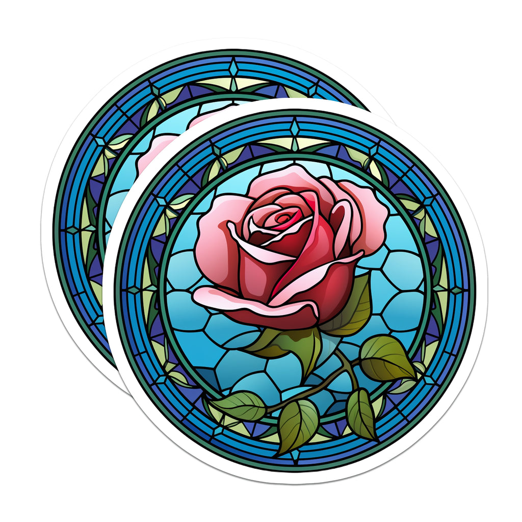 (2 Pack) Stained Glass Rose Magnets - Faux Art Deco Flower Art - Vibrant Floral Fridge Decor - 5 Inches On Longest Side - Thick Durable Magnet - Made in USA - MAG37999