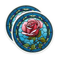 (2 Pack) Stained Glass Rose Magnets - Faux Art Deco Flower Art - Vibrant Floral Fridge Decor - 5 Inches On Longest Side - Thick Durable Magnet - Made in USA - MAG37999