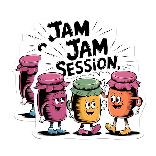 (2 Pack) Cute Jam Session Stickers - Funny Jam Jar - Music Theme - 5" On Longest Side - Sticks to Smooth Flat Surfaces - Made in USA - BMCS7635