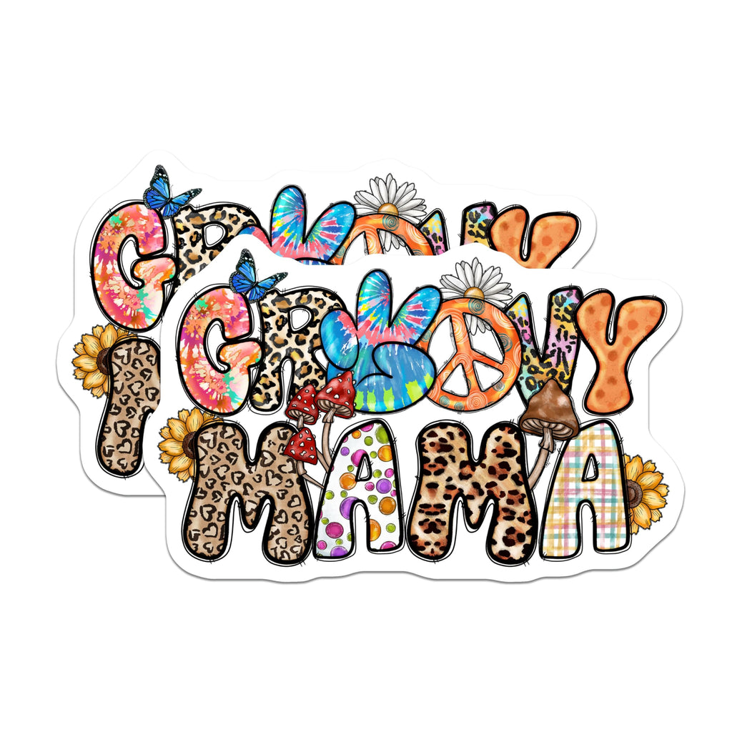 (2 Pack) Groovy Mama Magnets - 70s Boho Style - Hippie Mom Decor - 5 Inches On Longest Side - Thick Durable Magnet - Made in USA - MAG25374